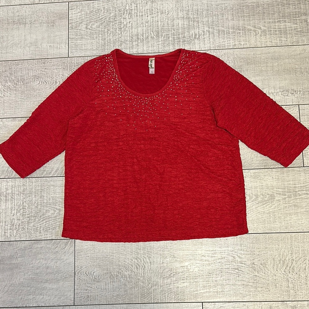 Endless Designs Red Blouse with White Accents